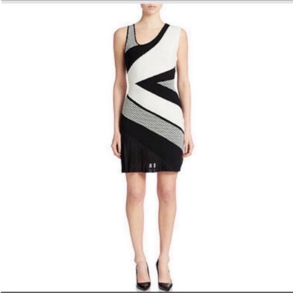 Anthropologie Cluny Asymmetrical Knit Dress Black White Pleated‎ S NWOT